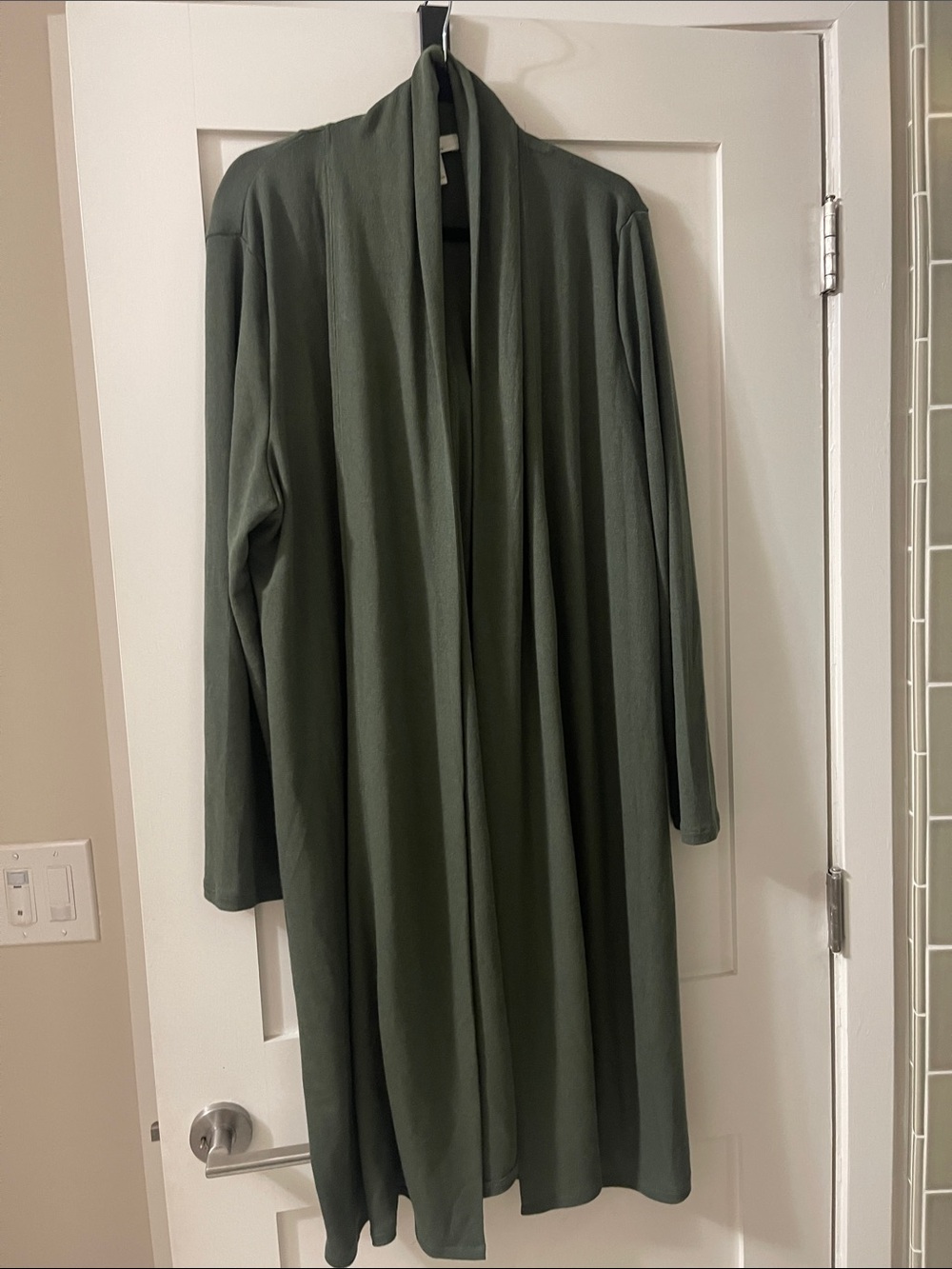 Halston Heritage Olive Green Open-Front Long Cardigan Coat xxl